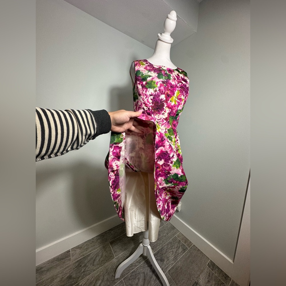 Oscar de la Renta Silk Floral Party Poplin Fit & Flare Cocktail Midi Dress Sz 8 - Picture 14 of 16